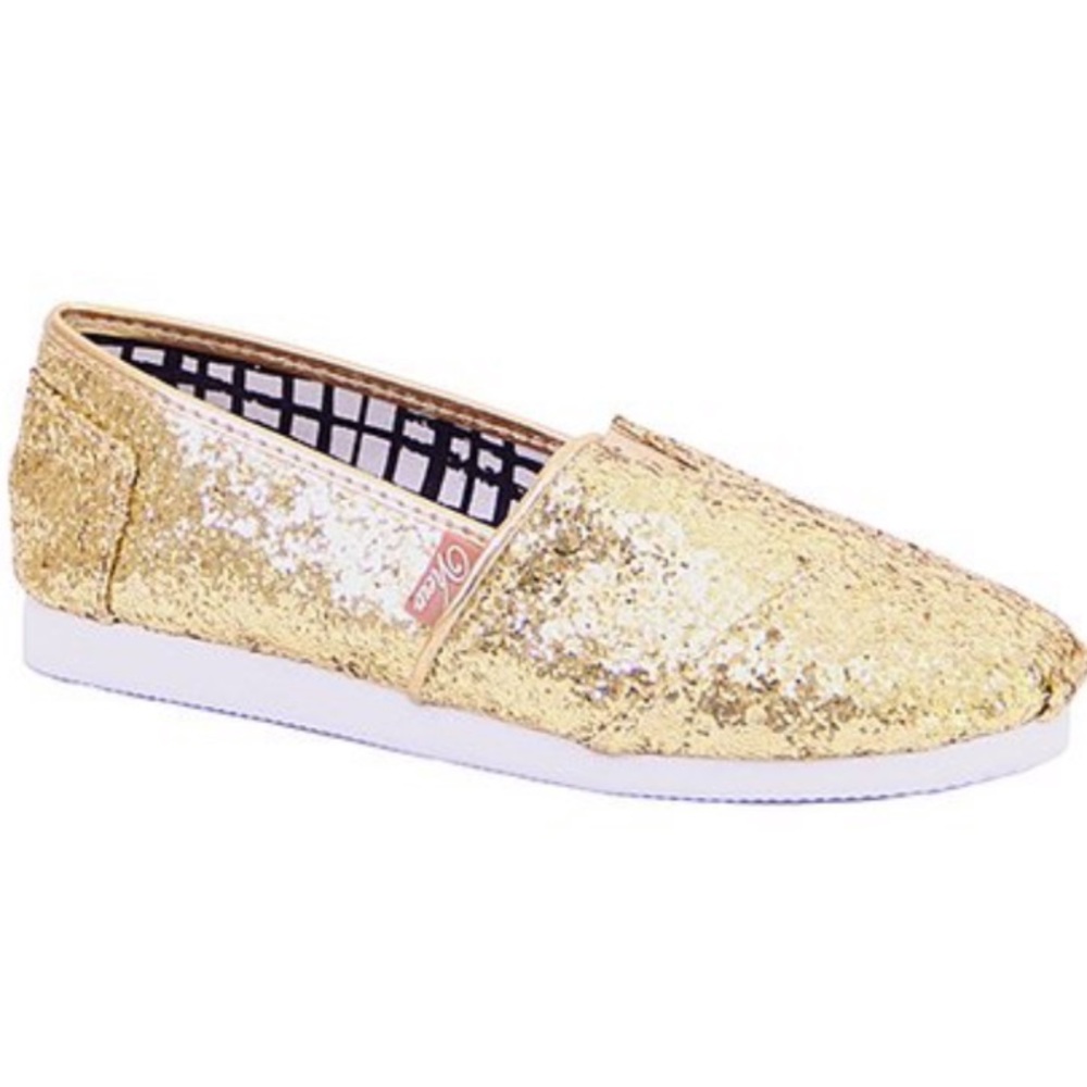 NWT Dooballo Voyage Metallic Gold Sparkle Glitter Slip On Bling Shoes